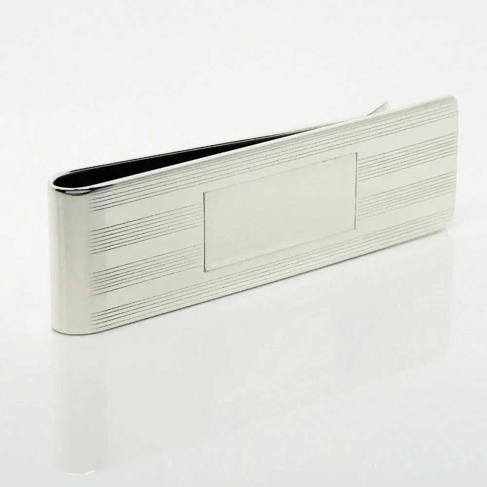 Tiffany & Co Machine Turned Pin Stripe Engravable ID Money Clip in Silver